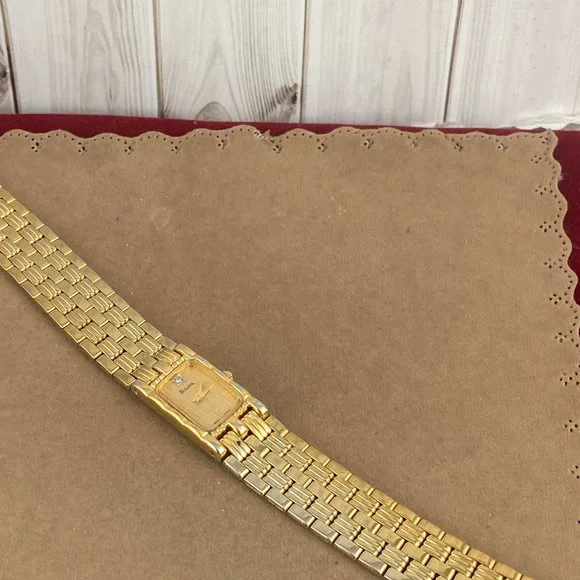 Vintage Bulova Diamond Tank Style Watch Gold over Stainless Steel Link Bracelet - Picture 7 of 7